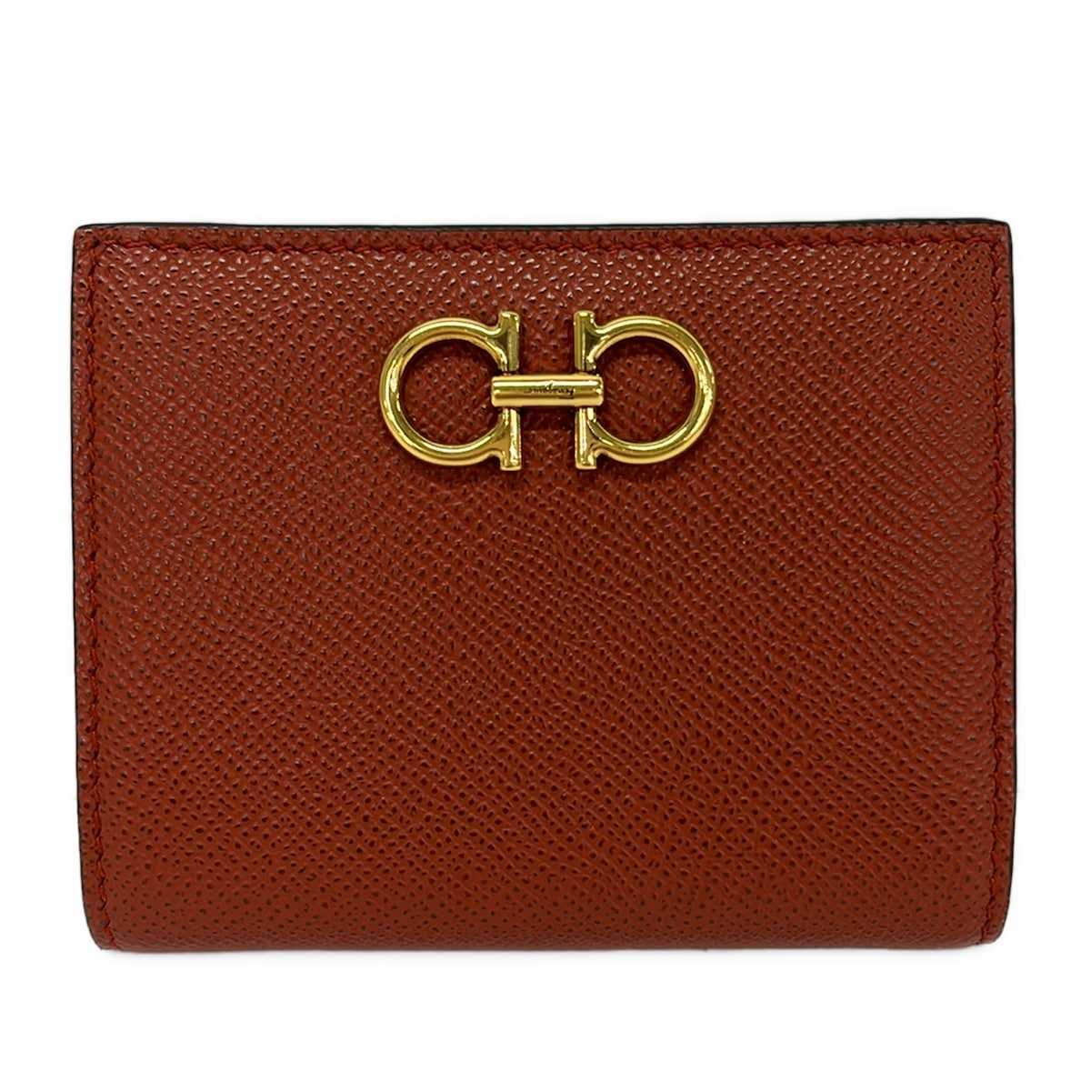 Salvatore Ferragamo Gancini Bifold Wallet Brown Gold Leather Hardware